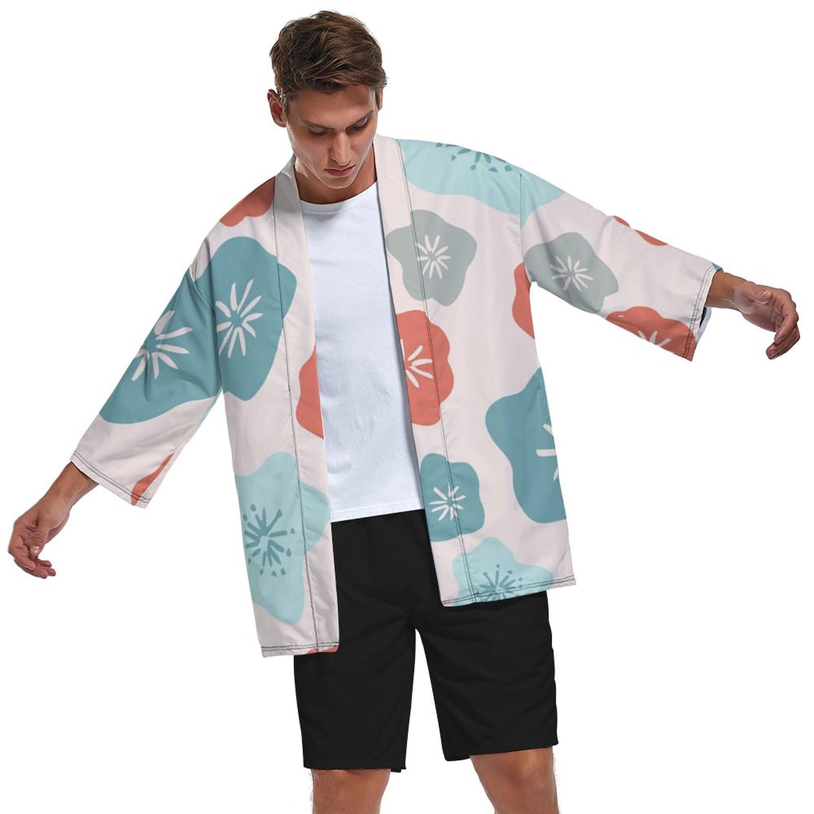 シャツ　カーディガン メンズ　和式 メンズ 開襟 大きい　鶴柄 メンズ和式 夏服 メンズ 開襟 大きいサイズ カジュアル ゆったり